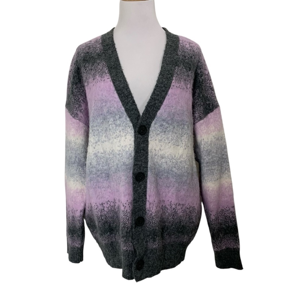 Zara Ombré Cardigan Sweater Women’s XL Lavender Gray Cozy Fall Long Sleeve